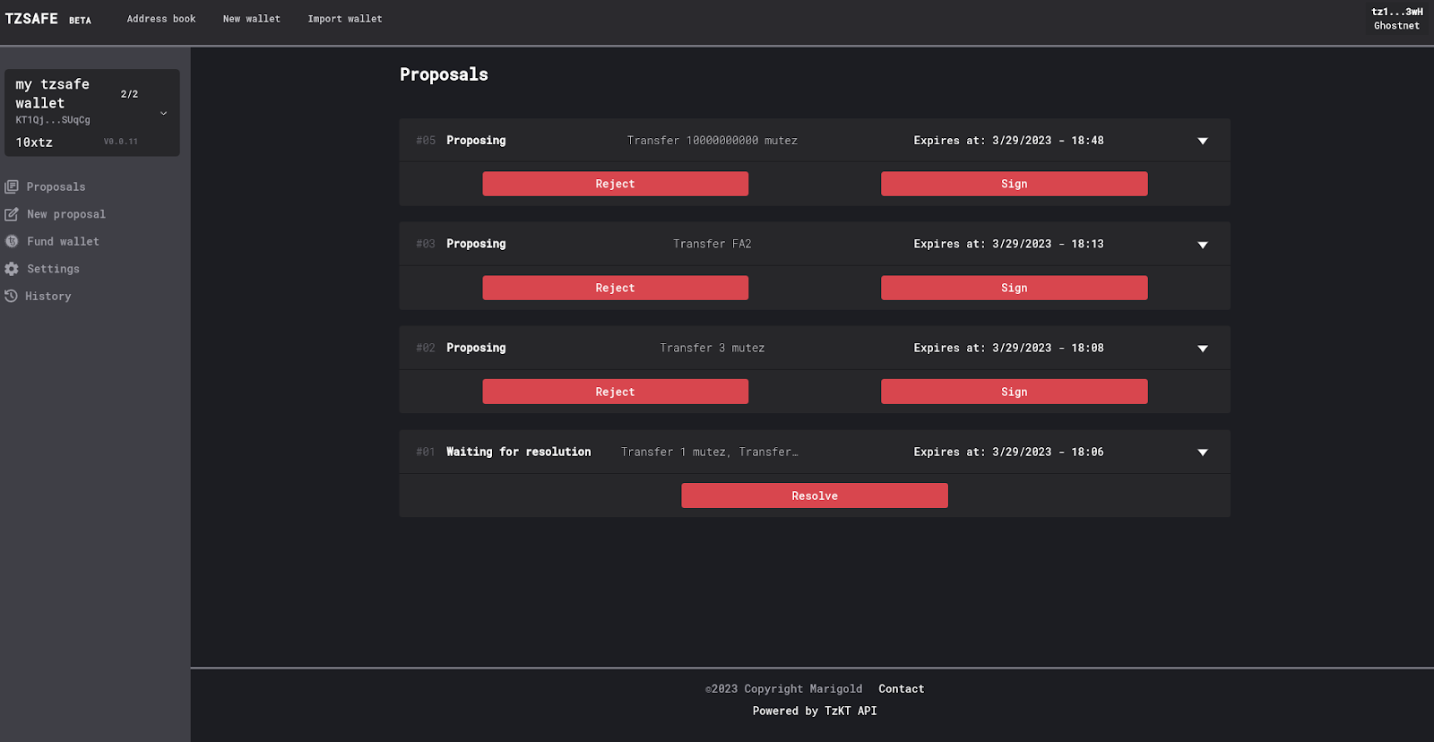 Sign, Reject and Resolve Proposals - TzSafe User Manual